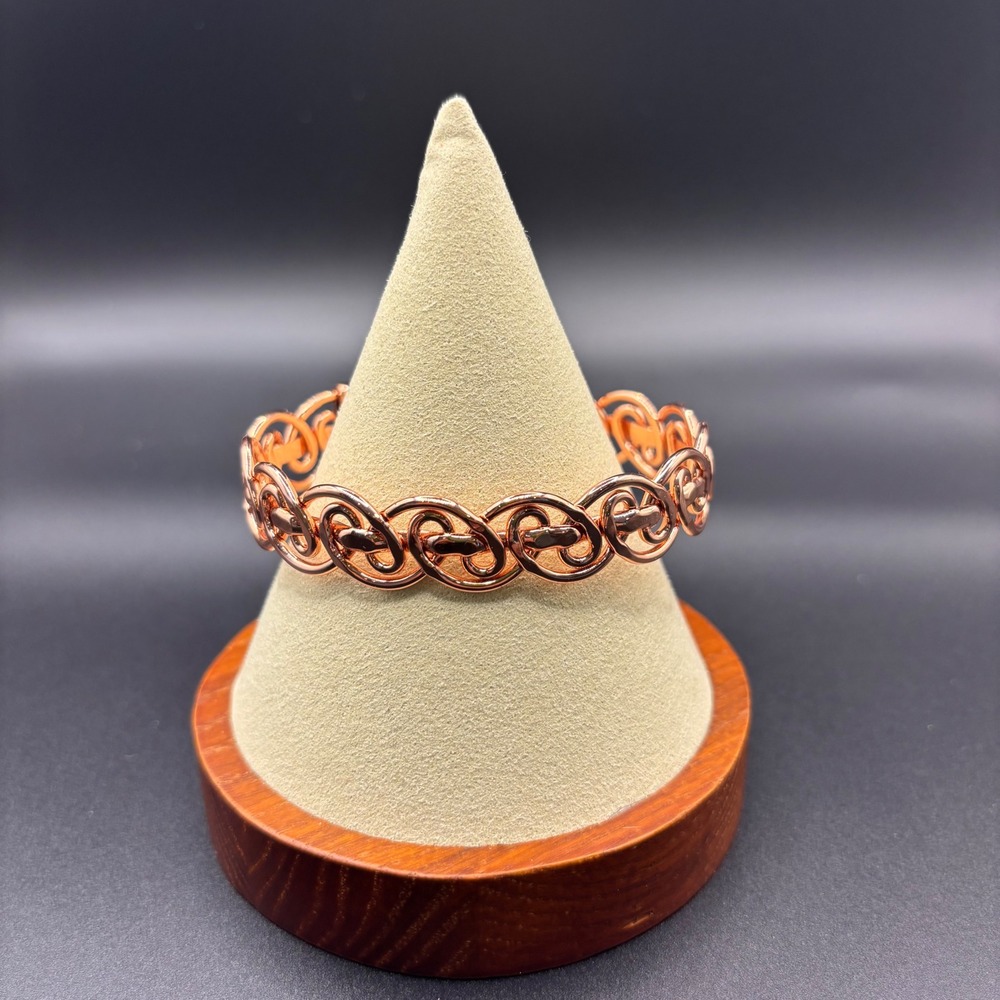 Copper Tone Celtic Knot Infinity Loop Open Cuff Bracelet Rose Gold Tone Polish